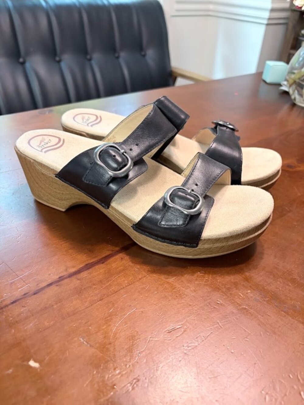 Dansko Sophie Black Full Grain Leather Sandals Wedge Size 41 / 10.5
